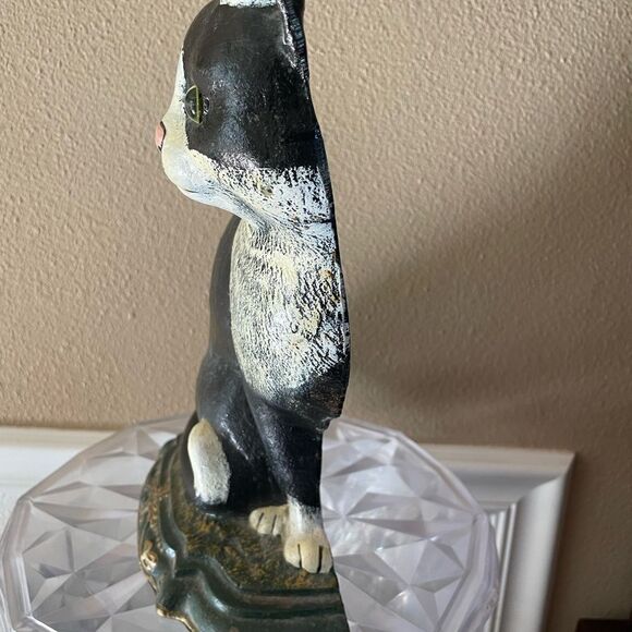 Cast Iron Black and White Cat Door Stopper Large Heavy Vintage Gorgeous! - Picture 8 of 15
